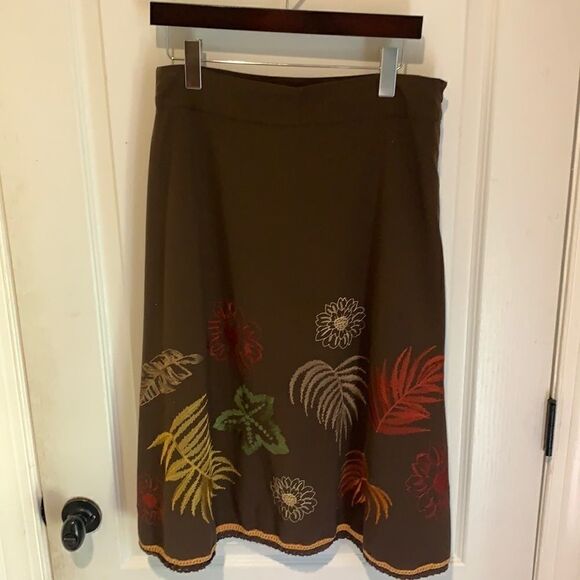 Vintage SilkLand embroidered brown midi skirt - Picture 1 of 9